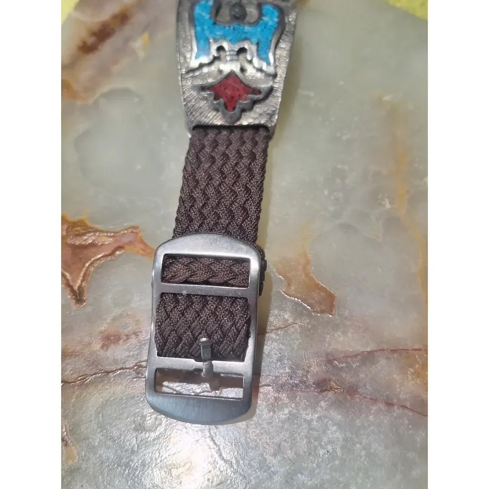 Vintage Advance Digital Watch Southwest Eagle Turquoise Coral Chip Inlay 1970s